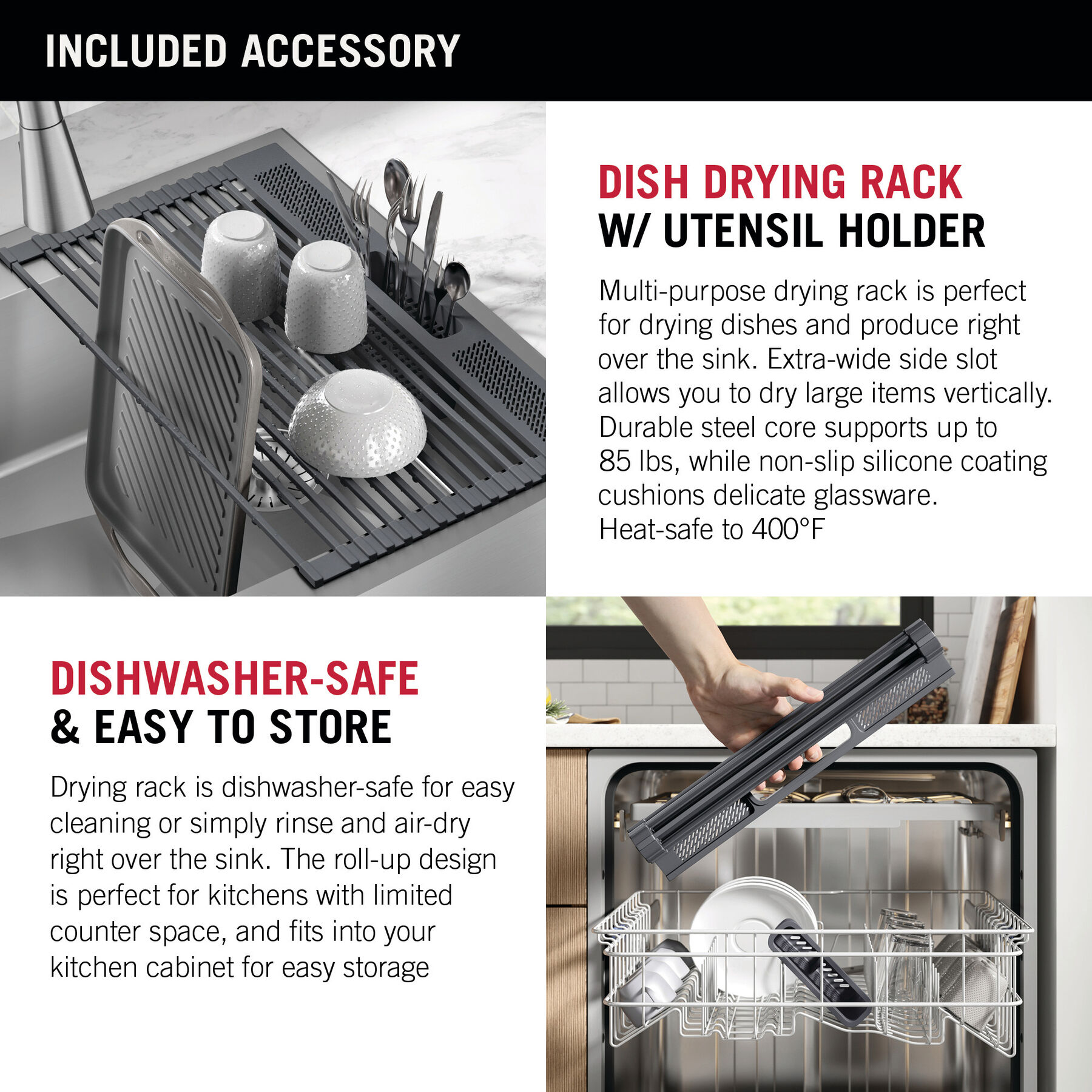 Lavabo de cocina para reacondicionamiento estilo campestre/borde delantero con un receptáculo de acero inoxidable calibre 16 de 30", para instalación de montaje bajo encimera/encastrado con accesorios, imagen 2